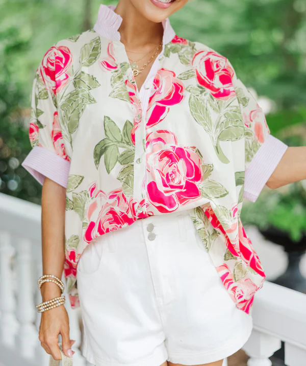 Full  Pink Floral Blouse