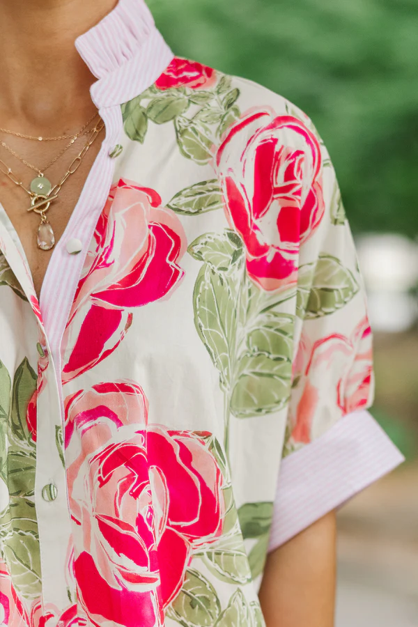 Full  Pink Floral Blouse